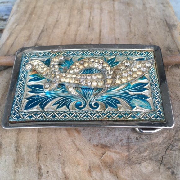 One-of-a-Kind Vintage Cowgirl Cowboy Bling Belt Buckle - Picture 4 of 12